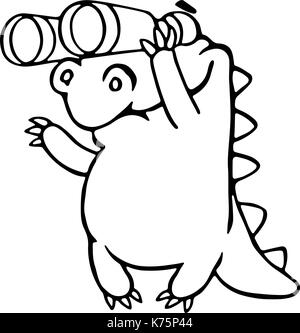 cute dragon looking through binoculars. vector illustration. cartoon character. Stock Vector