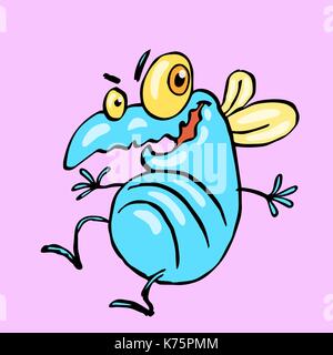 funny dancing cute fly. vector illustration. cartoon blue character. Stock Vector