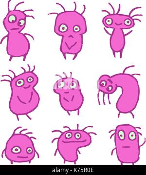 Pink Things Crazy Emoticons Set. Funny Cartoon Cool Characters. Contour Freehand Drawing Cute Monsters. Collection Creatures for Web Icons and Shirts. Stock Vector