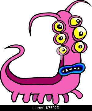 Monster six-eyed centipede. Funny cartoon character. Vector illustration. Stock Vector