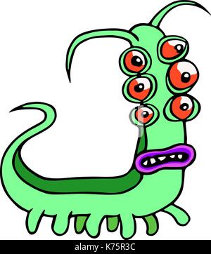 Monster six-eyed centipede. Funny cartoon character. Vector illustration. Stock Vector