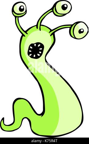 Cute cartoon alien monster with three eyes. Vector illustration ...