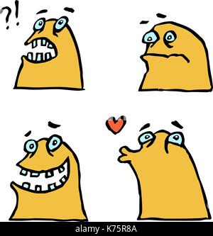 orange monsters emoticons set. funny cartoon cool characters. isolated vector illustration Stock Vector