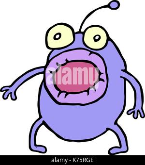 Shocked purple microbe with opened mouth. Fright and fear. Cute cartoon character. Vector illustration. Stock Vector