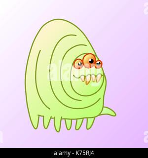 Cartoon toothy monster centipede smiles and goes. Vector illustration. Funny cute emoticon character. Stock Vector
