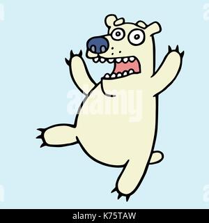 Funny polar bear in panic. Angry bees. Vector illustration. Cute screaming amazed cartoon character. Fright and fear. Stock Vector