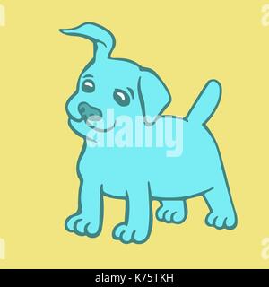 Cute blue puppy dog. Vector illustration. Cartoon fur character. Contour freehand digital drawing. Cheerful pet. Stock Vector