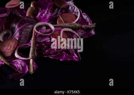 Close-up of fresh vegetables on black background Stock Photo