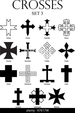 Set of crosses with names on white background. Size A4 - Vector image Stock Vector