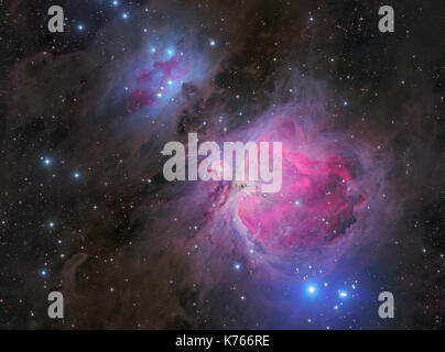 The Orion Nebula (Messier 42, M42, NGC 1976) - a diffuse nebula in the constellation of Orion (the Hunter) also seen is the Running Man Nebula Stock Photo