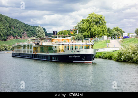 TRIER, GERMANY - 4TH Aug 17: River Queen cruise ship docks along the River Rhine in Moselle. Stock Photo