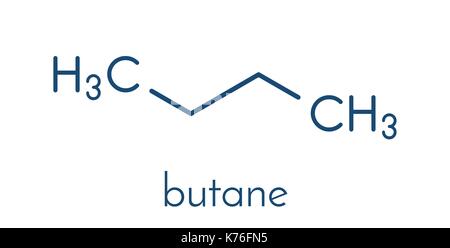 Butane hydrocarbon molecule. Commonly used as fuel gas, alone or combined with propane (LPG, liquified petroleum gas). Skeletal formula. Stock Vector