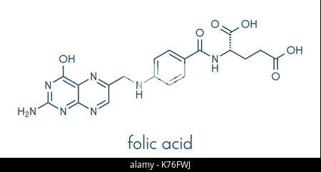 Vitamin B9 (folic acid) molecule. Skeletal formula. Stock Vector