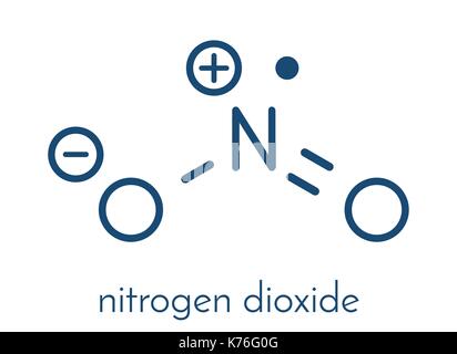 Nitrogen dioxide (NO2) air pollution molecule. Free radical compound, also known as NOx. Skeletal formula. Stock Vector