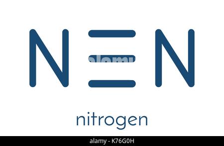 Elemental nitrogen (N2) molecule. Nitrogen gas is the main component of the Earth's atmosphere. Skeletal formula. Stock Vector