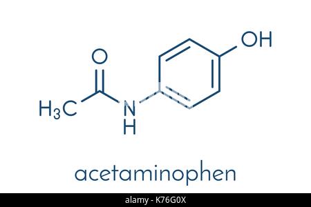 Paracetamol (acetaminophen) analgesic drug molecule. Used to reduce fever and relieve pain. Skeletal formula. Stock Vector