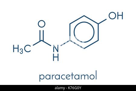 Paracetamol (acetaminophen) analgesic drug molecule. Used to reduce fever and relieve pain. Skeletal formula. Stock Vector