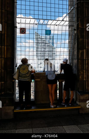 Visitors at the observation deck of the Palace of Culture and Science ( PKiN) in Warsaw, Poland Stock Photo