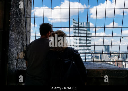 Visitors at the observation deck of the Palace of Culture and Science ( PKiN) in Warsaw, Poland Stock Photo