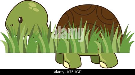 cute turtle in grass vector illustration design Stock Vector