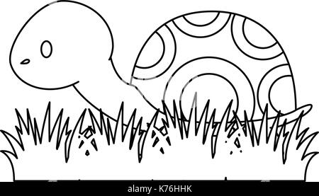 cute turtle in grass vector illustration design Stock Vector