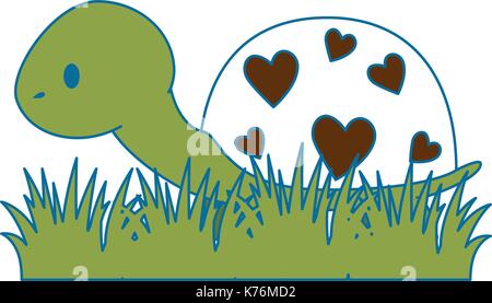 cute turtle in grass vector illustration design Stock Vector