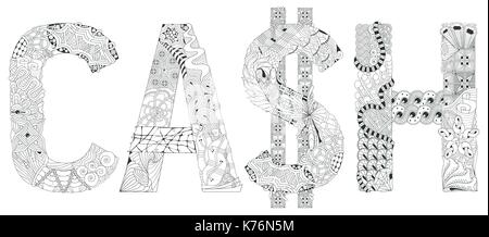 Word CASH for coloring. Vector decorative zentangle object Stock Vector