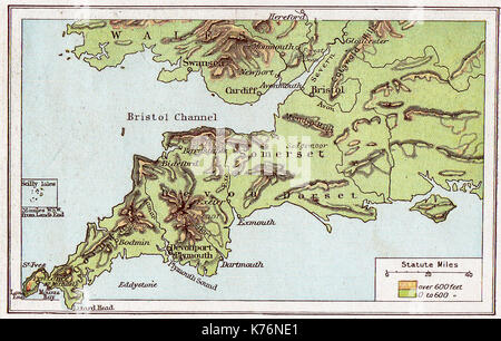 A 1914 vintage colour map of South West England Stock Photo