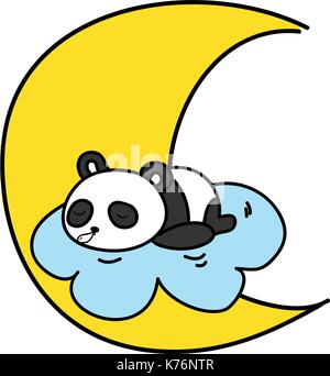 baby panda sleeping on the cloud with the moon vector illustration Stock Vector