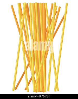 Pasta roll on the fork. Italian pasta with fork silhouette. Black fork with spaghetti on the yellow background Hand holding a fork with spaghetti. Stock Vector