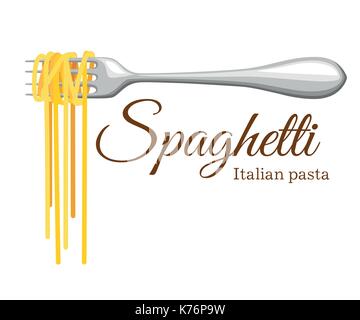 Black silhouette of spaghetti on a fork with an inscription vector ...