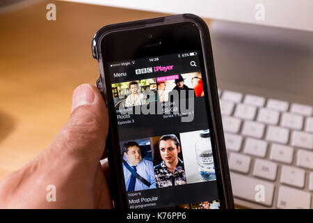 Home screen of BBC iPlayer catchup TV streaming service on iPhone 6 ...