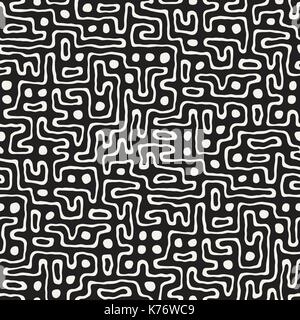 Seamless pattern with maze lines. Monochrome abstract background. Vector hand drawn labyrinth. Stock Vector