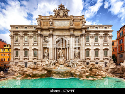 Fontana di Trevi. Big scene with all of the building is in frame. Stock Photo