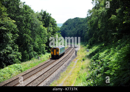 150254 heads south from Trefforest with a service for Bridgend. Stock Photo