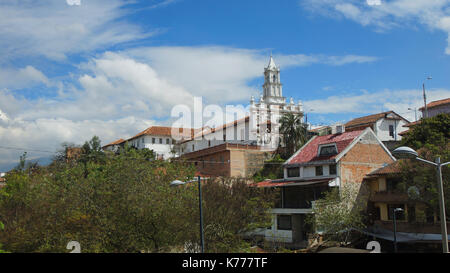 View of the Todos Santos Church from the broken bridge in the city of Cuenca Stock Photo