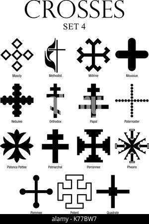 Set of crosses with names on white background. Size A4 - Vector image Stock Vector