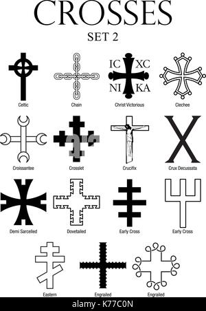 Set of crosses with names on white background. Size A4 - Vector image Stock Vector