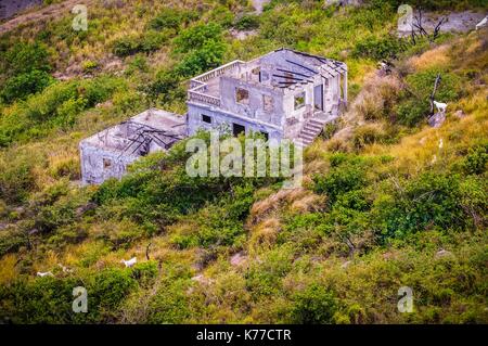 United Kingdom, Montserrat, English-speaking Caribbean, Harris's village on the commune of Saint Georges, village in ruins after the passage of the pyroclastic flow of 2010 Stock Photo