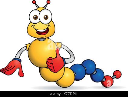 Cartoon character. Caricature of worm with hands formed by spheres with the colors of the flag of Colombia or Ecuador. Vector image Stock Vector