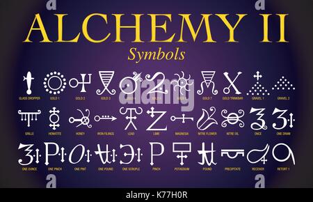 Set of Alchemy Symbols. It is an ancient practice shrouded in mystery and secrecy. Its practitioners mainly sought to turn lead into gold. Stock Vector