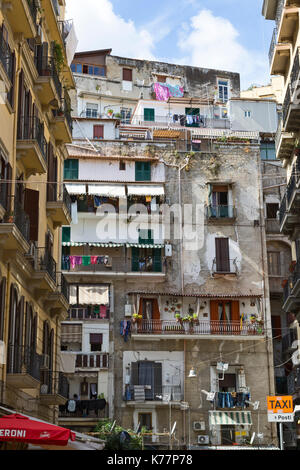 City apartments in Naples Italy with laundry hang Stock Photo