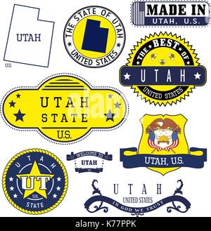 Set of generic stamps and signs of Utah state Stock Vector