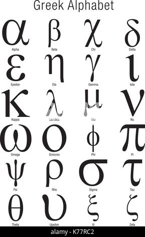 Set of Greek Alphabet on white background Stock Vector