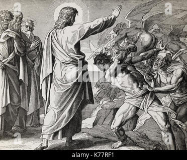 New Testament. Jesus healing the lunatic. Drawing by Gustave Dore (1832 ...