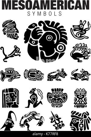 Set of Mesoamerican Symbols in black color on white background Stock ...