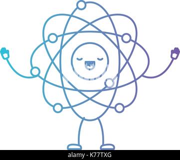 atom kawaii caricature with open arms standing in color gradient silhouette from purple to blue Stock Vector