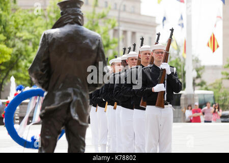 Navy ceremonial guard sailors full honors ceremony at the US Navy Memorial - Washington, DC USA Stock Photo