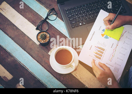team business woman hands working and holding business graph information diagram. Stock Photo