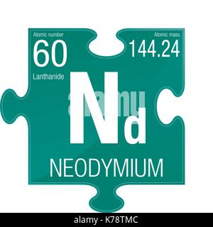 Neodymium symbol. Element number 60 of the Periodic Table of the Elements - Chemistry - Puzzle piece with green background Stock Vector